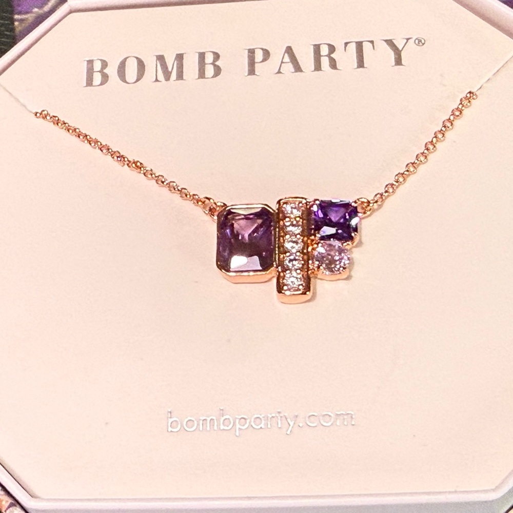 Bomb Party Trio of Beauty Rose Gold Amethyst Necklace - Picture 4 of 6